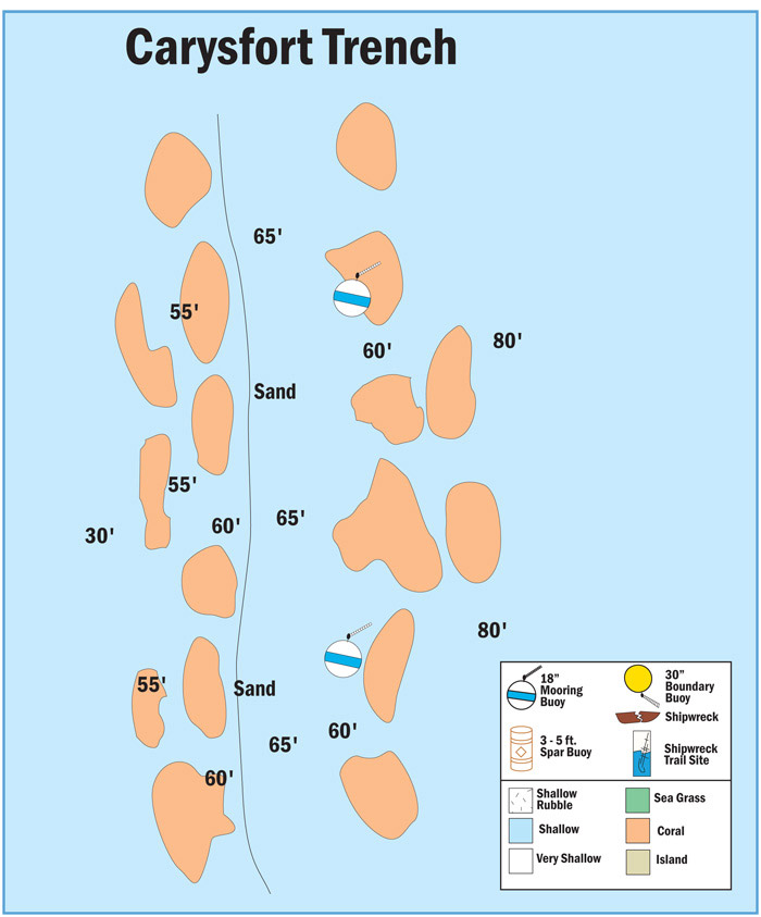 Map of Buoys at Carysfort Trench