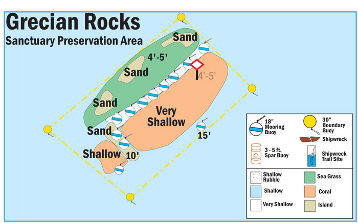 Map of Buoys in Grecian Rocks Sanctuary Preservation Area