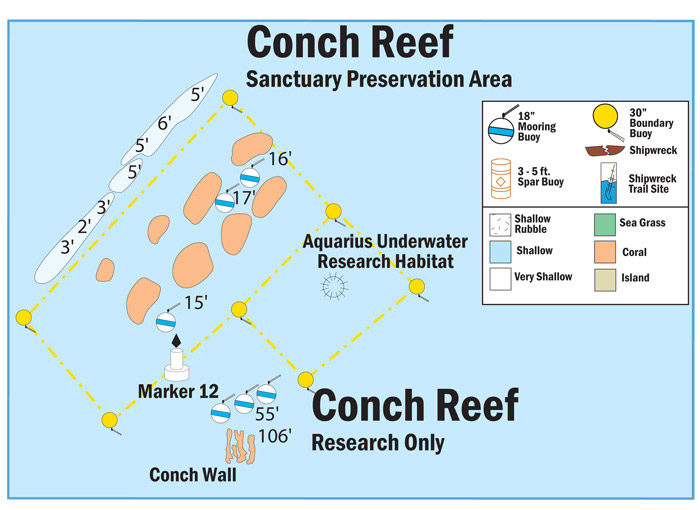 Map of Buoys in Conch Reef Sanctuary Preservation Area and Conch Reef Research Only Area