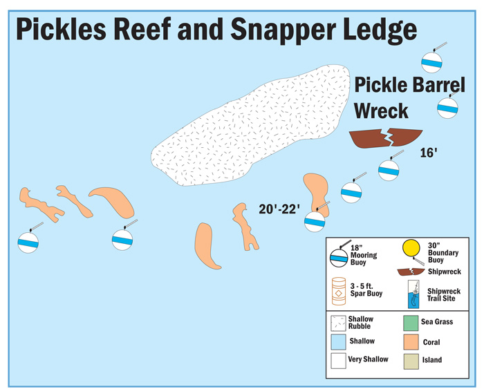 Map of Buoys at Pickles Reef and Snapper Ledge