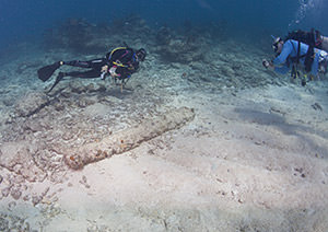 divers examining a canon