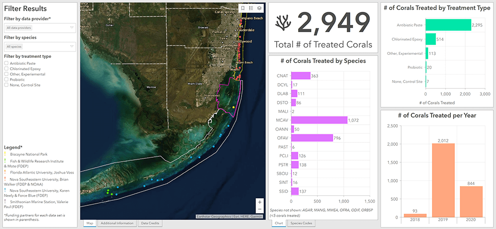 screen capture of coral disease intervention dashboard