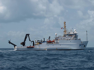 Photo of research vessel at sea.