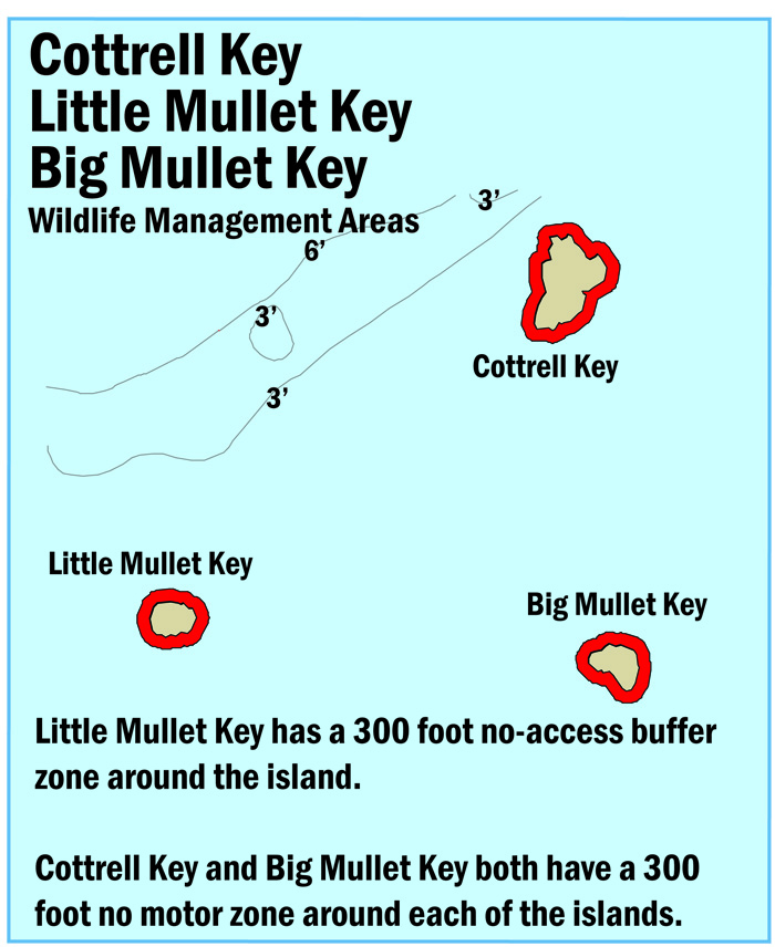 Map of Cottrell Key, Little Mullet Key, and Big Mullet Key Wildlife Management Areas